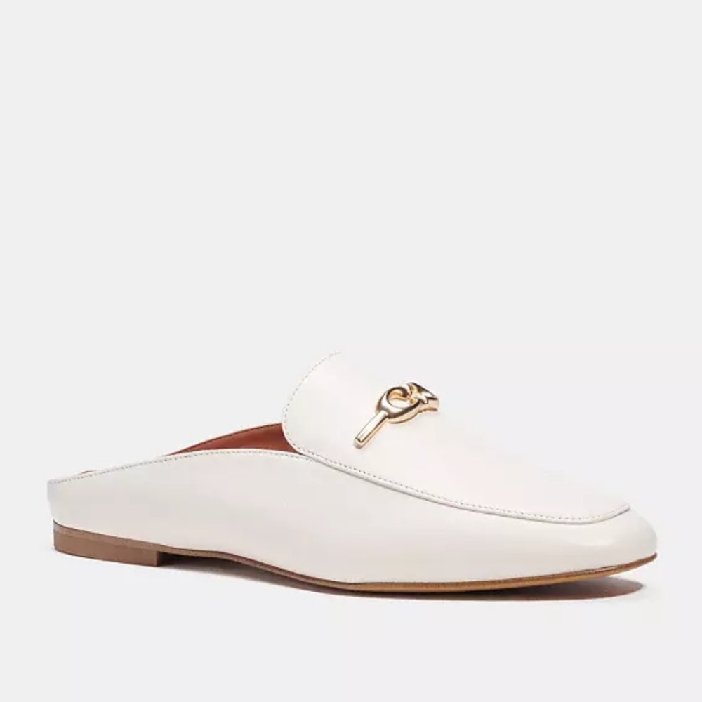 Coach White Leather Slip-On Loafer Mule with Gold Hardware